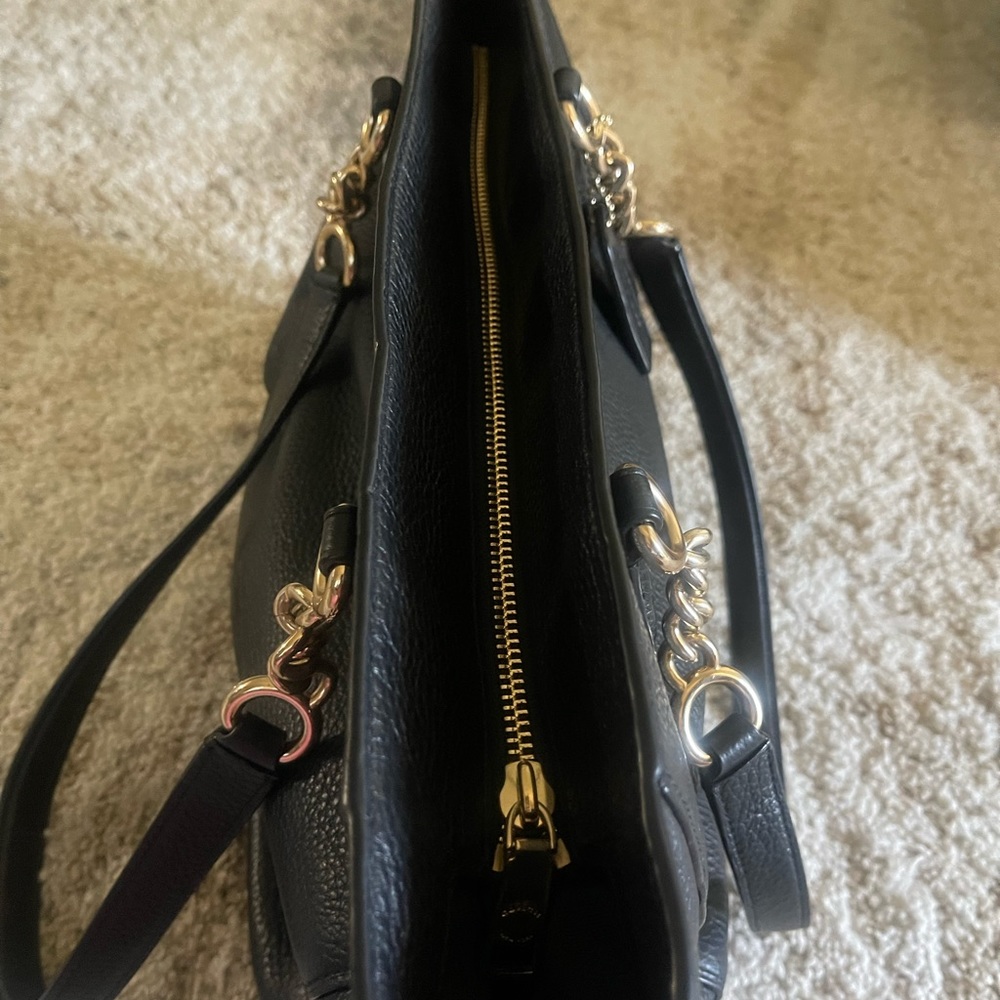 Black Coach Chain Leather Tote - Picture 6 of 6